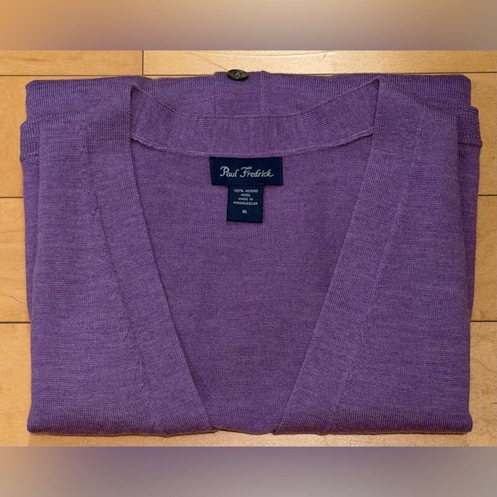 Paul Fredrick Men’s 100% Merino Wool Vest Button Front - Light Purple - XL - Picture 6 of 9